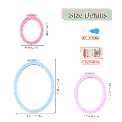 ZOCONE 3 Pcs 3 Size Oval Embroidery Hoops, ABS Plastic Embroidery Hoops Cross Stitch Hoops Embroidery Frames for Sewing, Needlework, Embroidery Projects (Size-7.5", 5.7",3.9") - style: 3 PCS,3 SIZE