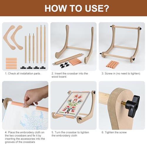 Embroidery Table Stand - Adjustable Cross Stitch Hoop Stand, Wood Embroidery Hoop Stand for Lap or Table, Cross Stitch Frame with 2 Sizes Rod