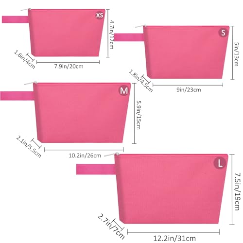 10 Pieces Cotton Canvas Makeup Bag with Bottom and Strap, Multi-Purpose Cosmetic Bag with Zipper Travel Toiletry Pouch, Blank DIY Craft Bag (Hot Pink, S) - color: Hot Pink, size: S