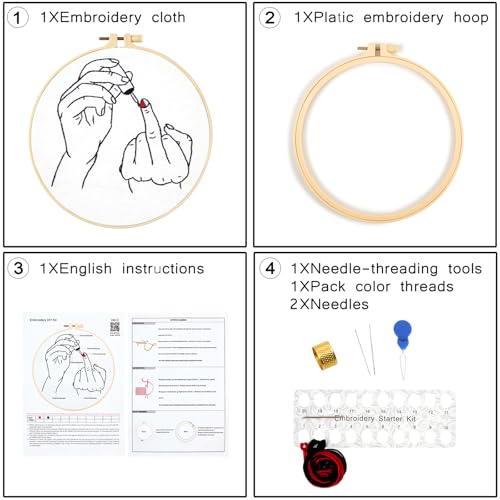 Crafmanoe Hand Embroidery Starter Kit for Beginners Adults, Counted Stamped Cross Stitch Kits for Adults Beginners, Easy Funny Embroidery Needlepoint Kits, Embroidery Fabric, Hoops and Video Tutorial - color: H612
