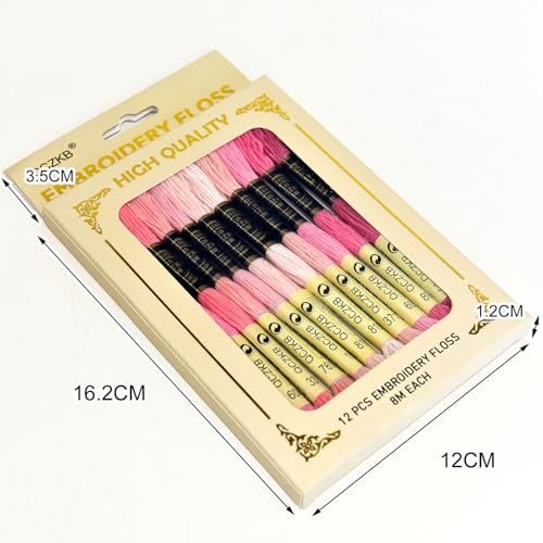 Premium Rainbow Color Embroidery Floss - Cross Stitch Threads - Friendship Bracelets Floss - Crafts Floss - 12 Skeins Per Pack Embroidery Floss,Pink-Brown Gradient - color: Pink-Brown Gradient