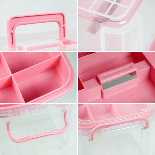2-Tier Medicine Organizer - Plastic Portable Storage Box with Handle Pink - color: Pink