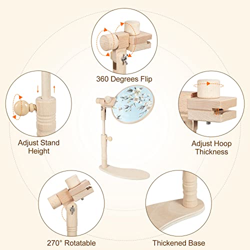 PATIKIL Embroidery Hoop Stand, Adjustable Embroidery Frame Stand Beech Wood Rotated Embroidery Hoop Stand for Cross Stitch Sewing Arts Crafts