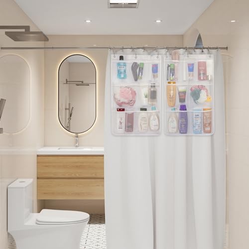 Lifewit Cruise Essentials Shower Caddy Must-Have, 7 Pockets Hanging Bathroom Organizer with Quick-Dry Mesh, Portable Shower Bag to Storage Soap, Shampoo, for RVing, Travel, Camping, White, 2 Packs - size: 17" x 25.6"