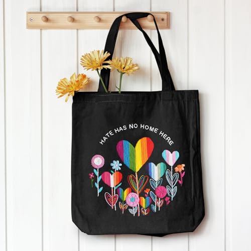 Louise Maelys Embroidery Kit, Rainbow Heart Canvas Tote Bag DIY Craft Set - color: love flower