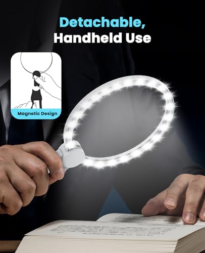 5X Hands-Free Magnifying Glass with Light for Close Work & Cross Stitch - color: White