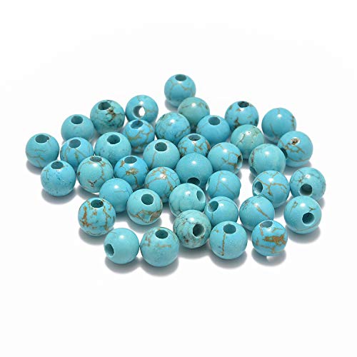 AD Beads Natural Gemstone 8mm Round Loose Beads Big Hole 2.5mm Sized 40pcs (Blue Turquoise) - color: Blue Turquoise