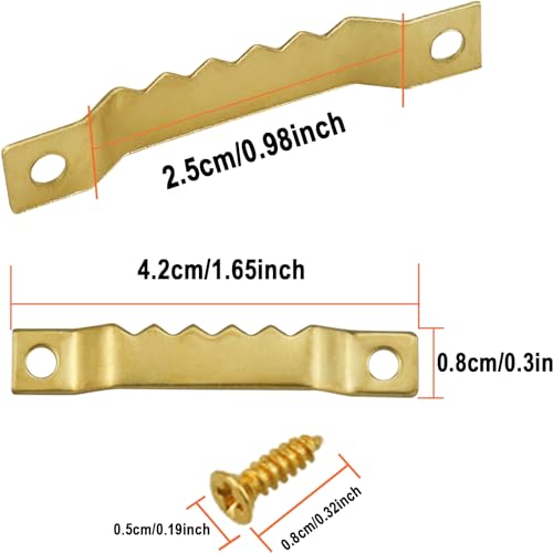 Sawtooth Picture Hangers,100 Pcs Black Steel Photo Frame Hanging Hangers 200 Screws for Wall Clock Paintings Wood Craft Decor Artwork Signs Posters Picture Frame Sketch Hanger,Cross-Stitch (Gold) - color: Gold