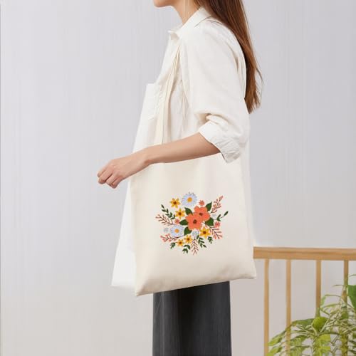Huacan Embroidery Canvas Bag Kits for Adults Beginner Stamped Flowers Pattern DIY Cross Stitch Printed Flower Stitching Sewing Kit - color: Flower 1