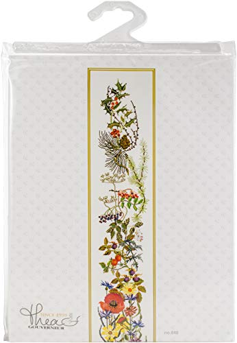 Thea Gouverneur - Counted Cross Stitch Kit - Seasons Bell Pull - Aida - 16 Count - Embroidery Kit for Adults - DMC Embroidery Threads and Other Cross Stitch Supplies Included - 848A - color: 848A Aida