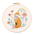 YEESAM ART Embroidery Kit with Fox and Beautiful Flowers Patterns, Full Set DIY Embroidery Cross Stitch Kits for Adults Beginners Needlework Sewing (Fox)