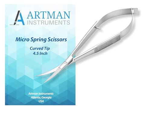 ARTMAN INSTRUMENTS Micro Scissors 4.5” Curved – Spring Action Precision Squeeze Scissors for Embroidery, Sewing, Crafts, Eyebrow Trimming & Stitch Cutting