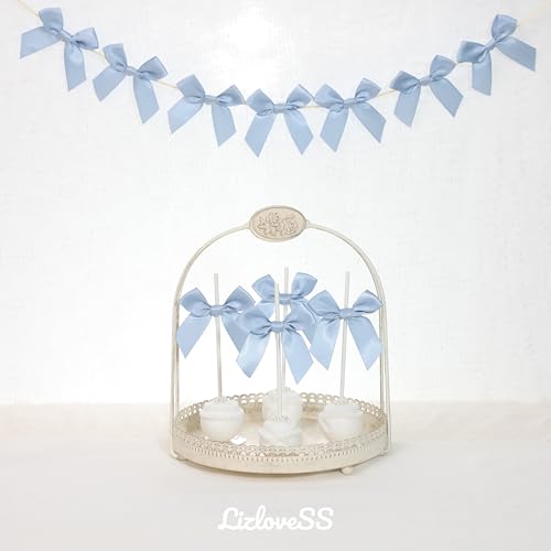 Self Adhesive Dusty Blue Satin Ribbon Bows for Crafts 3", 50 Pack - color: Dusty Blue