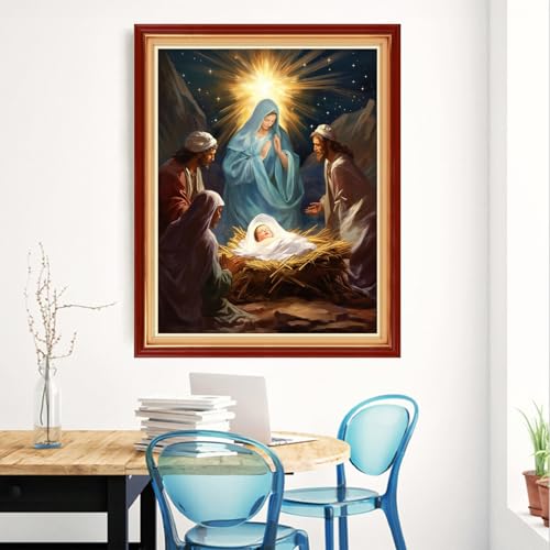 Magxvouy Cross Stitch Kits Stamped Full Range of Embroidery Kits,Cross Stitch Patterns Needlework Kits for Beginners 11CT Printed Kits&Nativity 16x20 inch - color: Artcolor06