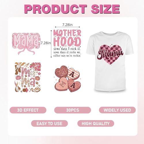 30Pcs Retro Mama Dtf Transfers Ready to Press Sports Mom Iron on Transfers for Tshirts Blessed Motherhood Heat Transfer Vinyl Stickers for Clothing Pillows Bag DIY Crafts - color: Retro Mama