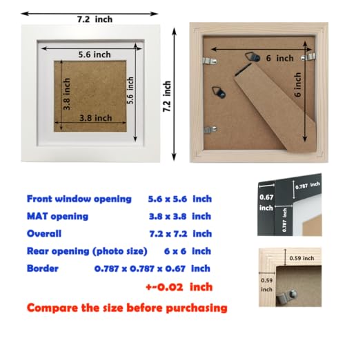 ZXT-parts White 6x6 Picture Frames with 4x4 Opening Mat.6x6 Square Photo Frame. Solid Wood, Perspex Panel, The Table or The Wall.Protective Film Must be Removed. - color: White