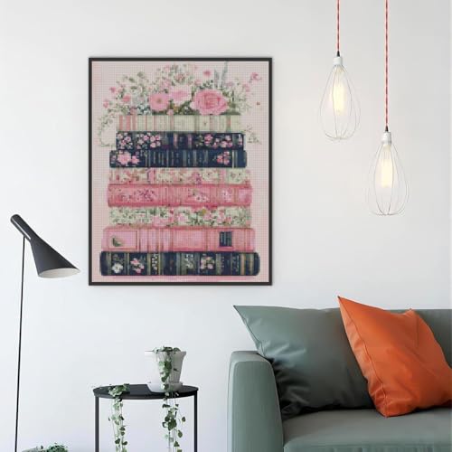 MYBISYMQQ Stamped Cross Stitch Kits - Flower Embroidery Starter Kit for Adult Beginners,Book Cross Stitch Kits Embroidery Kit Arts and Crafts for Beginners 15.7 x 11.8 Inches - color: D066