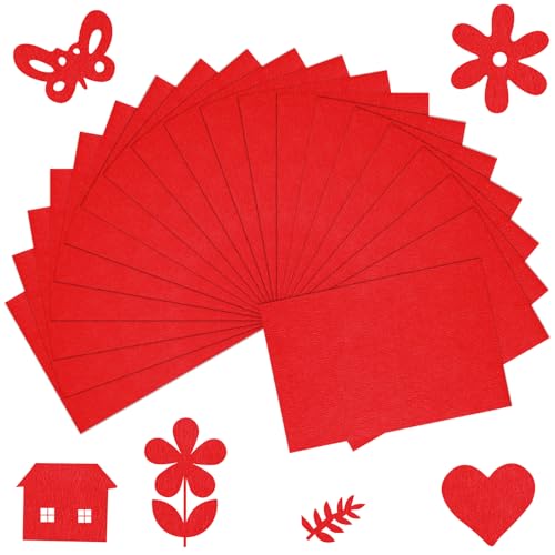 20 Pcs Red Felt Fabric Sheet 8" x 12" Assorted Color Felt Fabric Sheets for Crafts DIY Handcraft Sewing Squares Patchwork Nonwoven - color: Red
