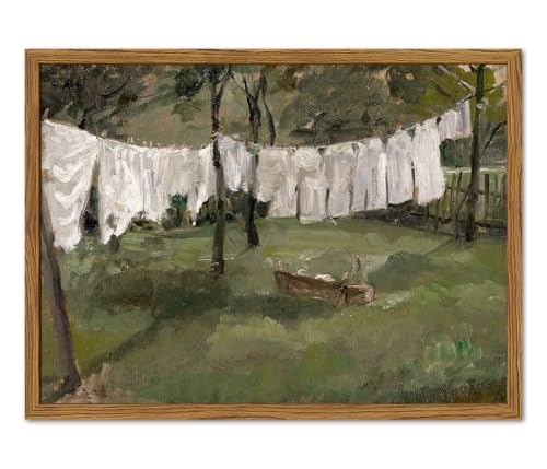Framed Vintage Laundry Room Wall Art, Cottagecore Farmhouse Landscape Pictures Wall Decor, Country Nature Paintings Canvas Prints Rustic Home Decor for Living Room Bathroom 12x16 inch - color: Farmhouse Landscape, size: 16"L x 12"W