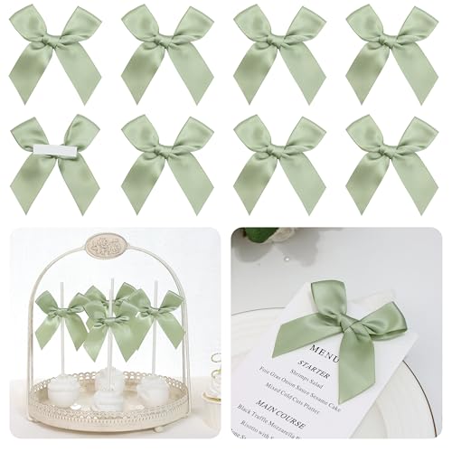 Self Adhesive Sage Green Satin Ribbon Bows for Crafts 3", 50 Pack - color: Sage Green