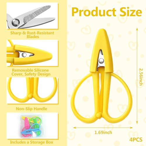 4 Pack Mini Scissors – Small Sharp All Purpose Scissors with Protective Cover, Tiny Detail Scissors for Travel, Crafts, Sewing, Embroidery, DIY (4 Colors)