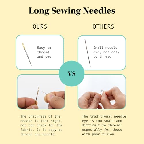 Sewing Needles Gold Eye Set, 3-20Pcs Fine Carbon Steel Needles for Leather, Upholstery, Canvas, Embroidery, Tapestry, DIY Projects Arts Crafts,120-015,120-023,120-065,120-043,120-051,120-073 Model