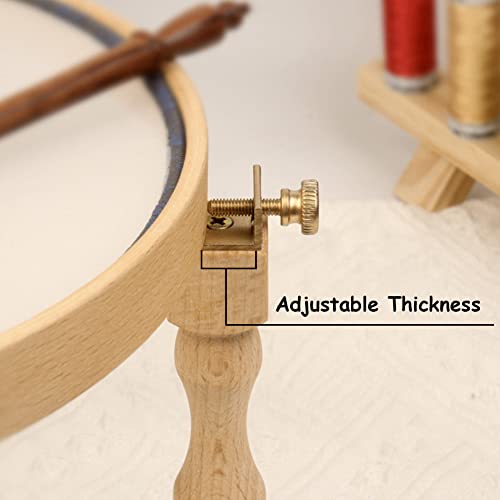 4 Pack Portable Wooden Embroidery Hoop Stand with Velvet Bag, Adjustable Desktop Stitching Hoop Holder for Cross Stitch, Needlework, Embroidery Sewing Projects