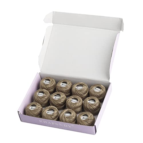 Rhapsody Pearl Cotton Thread Size 8 Crochet Thread Perle 12 Balls Set Hand Knitting, Embroidery, Sashiko, Cross-Stitch, Sewing, Needlepoint, DIY, Quilting (Drab Brown, Col. 914) - color: Drab Brown, Col. 914
