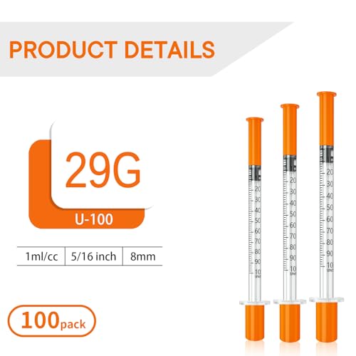 1ml syringe, 29g 5/16 1cc syringe with needle, Individually, Pack of 100 - size: 1ml-29G 5/16", style: 100 Pack