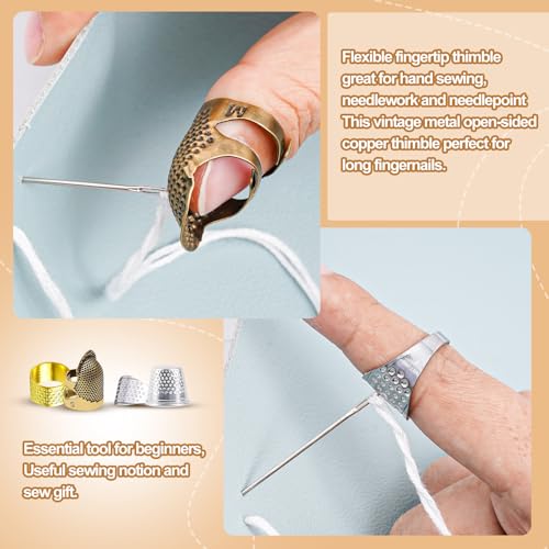 CousDUoBe 20 Pcs Sewing Thimble Kit,thimbles for Hand Sewing，Needle threaders，Seam Rippers for Sewing，Measuring Tape and Thread Snips, Hand Embroidery Craft（Complete Sewing Kit）