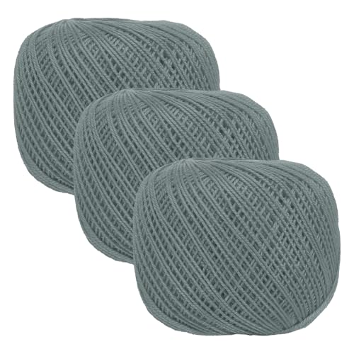 MECCANIXITY Crochet Thread Pearl Cotton Size 3 Dark Gray 3 Rolls 164 Yards for Crocheting Tatting Knitting Embroidery Sewing - color: Dark Gray