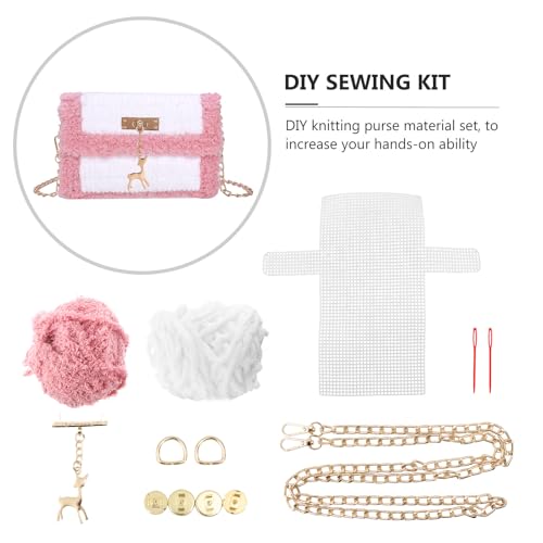 DOITOOL DIY Woven Purse Material Kit Cross Stitch Purse Kit with Deer Pendant Handmade Bag Making Supplies for Crochet Knitting and DIY Projects 7.28X4.13X1.57in - color: White