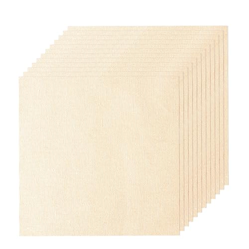 12 PCS Embroidery Fabric for Needlework Garment Craft, Pre-Cut Beige Embroidery Cloth, Natural Cotton Embroidery Cloth Fabric Squares (9.8 × 9.8 Inch) - color: Beige, size: 9.8 x 9.8 inch