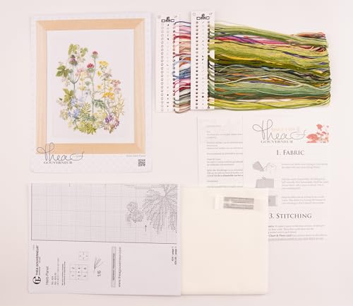 Thea Gouverneur - Counted Cross Stitch Kit - Herbs - Aida - 18 Count - Embroidery Kits for Adults - Crafts - DMC Embroidery Threads and Other Cross Stitch Supplies Included - 424A - color: 424A Aida