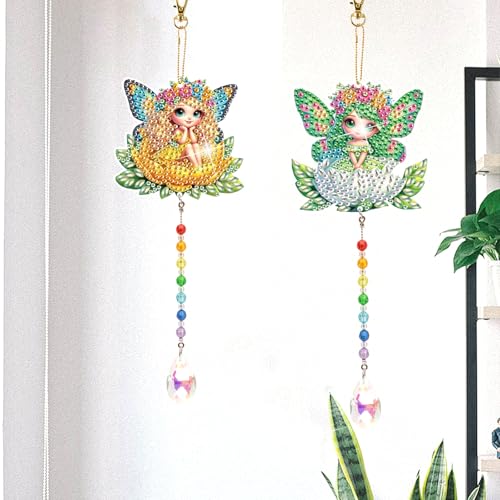 TDFERAN Diamond Pinting During Fairy Diamant Art Hanging Sign Onament Plant Pendants Wind Chimes Wall Hanging in Living Room Dorridor Diamond Art Hanging Sign Onamen Sunshine Catcher - color: Yellow fairy wind chime pendant