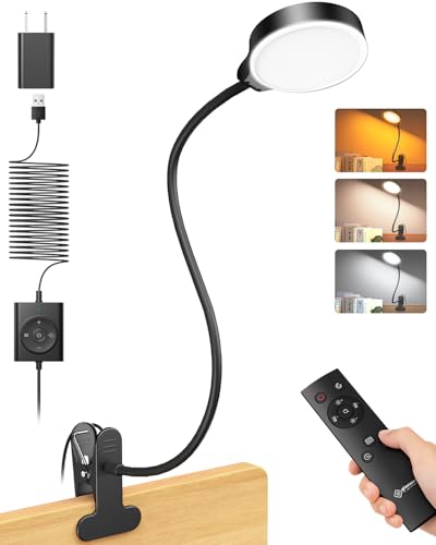 Glocusent 5W Desk Lamp with Remote, 3 Colors & 5 Brightness Reading Lights - color: Black with Remote