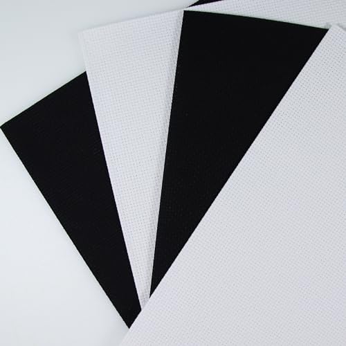KCS 4 pc of 12" x 18"(30cm x45cm) 14CT Counted Cotton Aida Cloth Cross Stitch Fabric (White+Black) - color: White+black