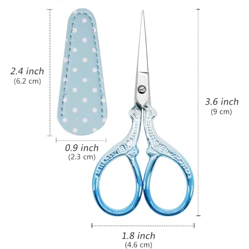 Small Sewing Scissors 3.6Inch Scissors with Leather Scissor Cover - color: Silver Blue