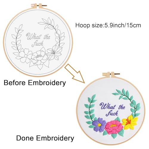 Louise Maelys Funny Floral Quote Embroidery Kit for Beginners DIY Craft - color: funny flower 2