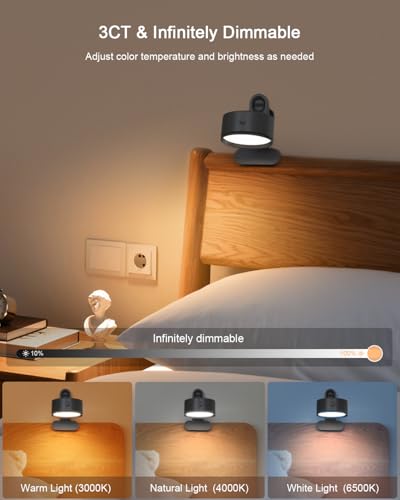 Clip on Light 5000mAh Rechargeable Battery, Clamp Reading Light for Bed - color: Black
