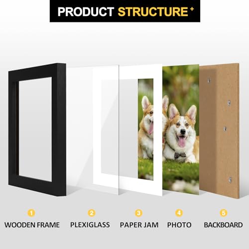 TOFOREVO 5x7 Picture Frames with 4x6 Mat Set of 2, Black - color: Black Wood Grain, size: 5x7