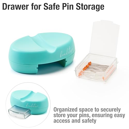 Beaditive Magnetic Pin Cushion with Drawer - Strong Magnet Pin Holder Cushion for Sewing - 50 Glass Head Quilting Pins Included - Chic Pincushion Caddy for Sewing Pins, Paper Clips, Screws – Turquoise - color: Turquoise
