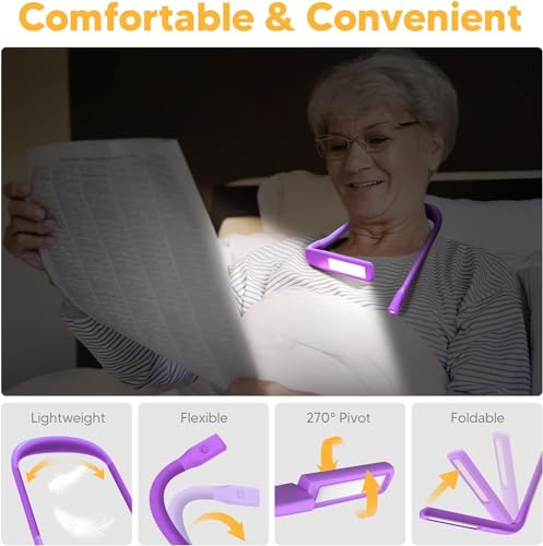 Reading Light, 3 Colors Stepless Dimming Neck Light, Book Lamp - color: Dark Purple