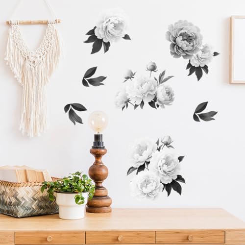 3 Sheet Retro Black and White Peony Flower Furniture Decals, Cabinet Stickers for Dresser Drawer Kitchen Vanity Farmhouse Vinyl Stickers Easy Peel and Stick, Medium Pattern 6"x12" - style: Peony-Black and White