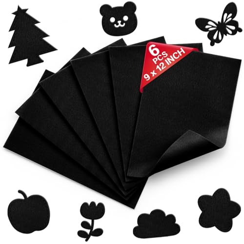 Black Soft Felt Sheets for Crafts, 9" x 12", 1.6mm Thick, 6 Pcs - color: Black