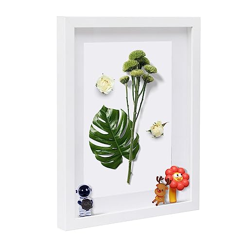 Muzilife 11x14 Shadow Box 3D Picture Frame with Mat, Wood, 1 Pack, White - color: 1pcs 11x14-white