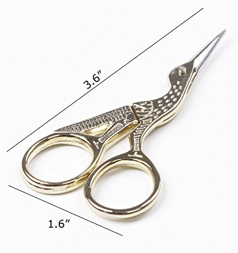 BIHRTC 3.6" Gold Stork Stainless Steel Small Sewing Shears for DIY Craft