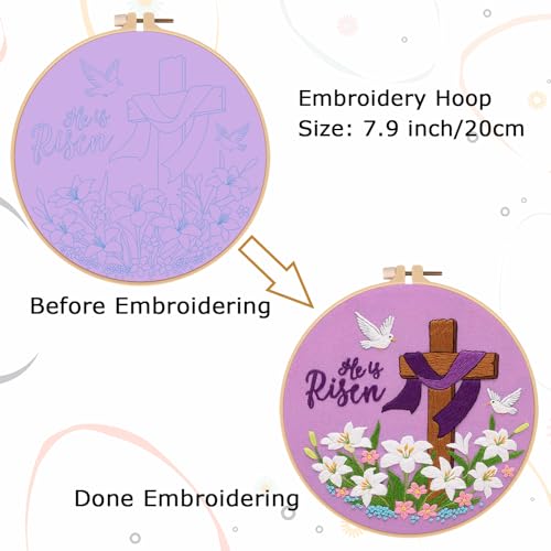 Nuberlic Lily Pattern Embroidery Kits for Beginner Adults - color: Easter