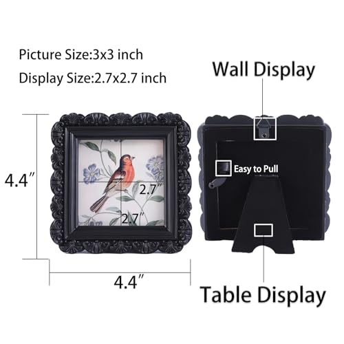 Vintage Picture Frames 3x3 Square Black Antique Picture Frames with Glass Front Handcrafted Rustic Home Decor for Wall Mount and Tabletop Gallery Wall Art - color: Black, size: 3x3 Square