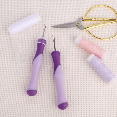3pcs Seam Ripper, Stitch Remover Tool with Safety Caps and Small Red Ball for Hand Sewing Knitting Cross Stitch Embroidery Thread Removal(Purple) - style: 3 purple